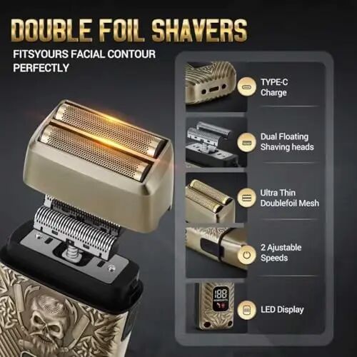BESTBOMG® Hair Clippers for Men, Clipper, Trimmer & Shaver Set, BS-808DR | Professional Hair Clippers for Men, Barber Grooming Kit, Zero-Gapped T-Blade & LED Display, Gifts for Men, Bronze - 3
