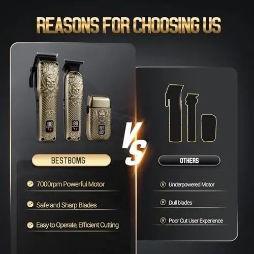 BESTBOMG® Hair Clippers for Men, Clipper, Trimmer & Shaver Set, BS-808DR | Professional Hair Clippers for Men, Barber Grooming Kit, Zero-Gapped T-Blade & LED Display, Gifts for Men, Bronze - 6