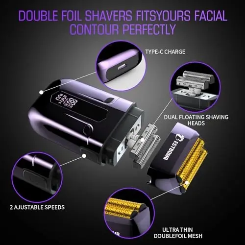 BESTBOMG® Hair Clippers for Men, Professional Hair Clippers, Beard Trimmer& Rechargeable Shaver Set, Metal T-Blade, LED Display, Barber Hair Cutting Kit for Men Grooming & Gifts, BS-808C (Blue) - 3