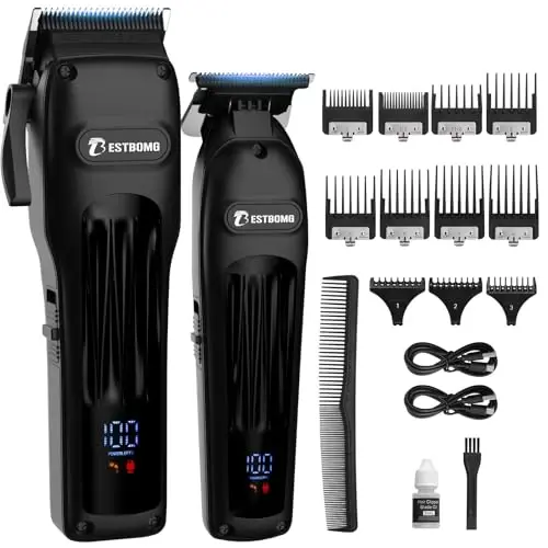 BESTBOMG® Professional Hair Clippers for Men, Clipper & Trimmer Set, Black | Ceramic T-Blade, Rechargeable Cordless Haircut Set with 10 Guide Combs & for Men/Father/Husband/Boyfriend, BS-808A - 1
