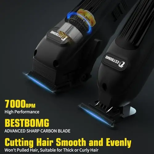 BESTBOMG® Professional Hair Clippers for Men, Clipper & Trimmer Set, Black | Ceramic T-Blade, Rechargeable Cordless Haircut Set with 10 Guide Combs & for Men/Father/Husband/Boyfriend, BS-808A - 2