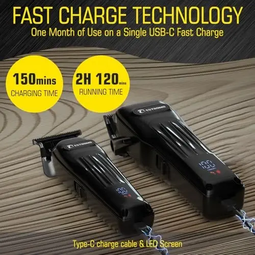 BESTBOMG® Professional Hair Clippers for Men, Clipper & Trimmer Set, Black | Ceramic T-Blade, Rechargeable Cordless Haircut Set with 10 Guide Combs & for Men/Father/Husband/Boyfriend, BS-808A - 3