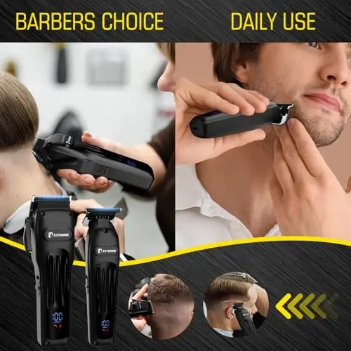 BESTBOMG® Professional Hair Clippers for Men, Clipper & Trimmer Set, Black | Ceramic T-Blade, Rechargeable Cordless Haircut Set with 10 Guide Combs & for Men/Father/Husband/Boyfriend, BS-808A - 6