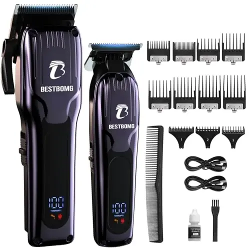 BESTBOMG® Professional Hair Clippers for Men, Clipper & Trimmer Set, Blue | Ceramic T-Blade, Rechargeable Cordless Haircut Set with 10 Guide Combs & for Men/Father/Husband/Boyfriend, BS-808C - 1