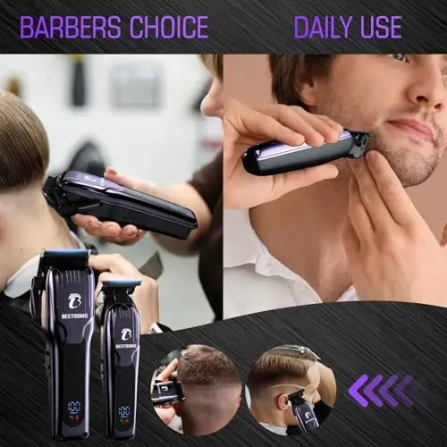 BESTBOMG® Professional Hair Clippers for Men, Clipper & Trimmer Set, Blue | Ceramic T-Blade, Rechargeable Cordless Haircut Set with 10 Guide Combs & for Men/Father/Husband/Boyfriend, BS-808C - 6