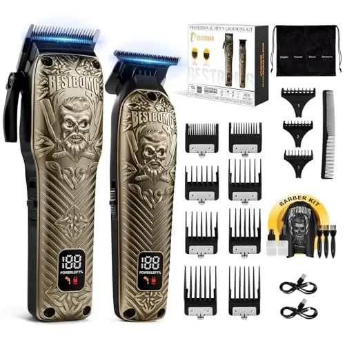 BESTBOMG® Professional Hair Clippers for Men, Clipper & Trimmer Set, Bronze | Ceramic T-Blade, Rechargeable Cordless Haircut Set with 10 Guide Combs & for Men/Father/Husband/Boyfriend, BS-808DR - 1