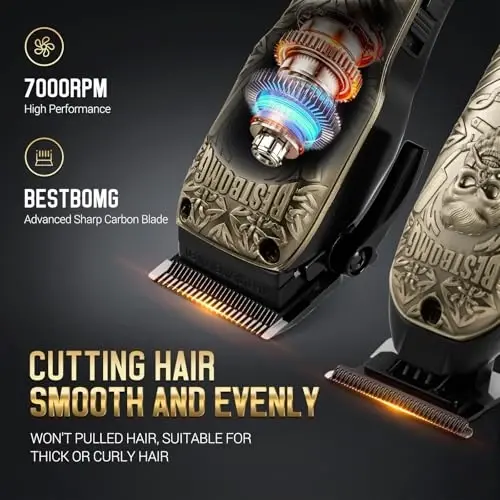 BESTBOMG® Professional Hair Clippers for Men, Clipper & Trimmer Set, Bronze | Ceramic T-Blade, Rechargeable Cordless Haircut Set with 10 Guide Combs & for Men/Father/Husband/Boyfriend, BS-808DR - 2
