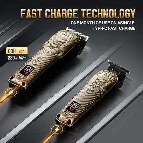 BESTBOMG® Professional Hair Clippers for Men, Clipper & Trimmer Set, Bronze | Ceramic T-Blade, Rechargeable Cordless Haircut Set with 10 Guide Combs & for Men/Father/Husband/Boyfriend, BS-808DR - 3