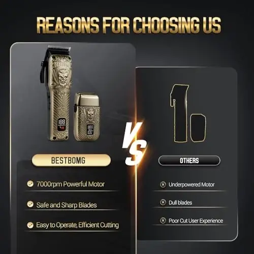 BESTBOMG® Professional Hair Clippers for Men, Clipper & Trimmer Set, Bronze | Ceramic T-Blade, Rechargeable Cordless Haircut Set with 10 Guide Combs & for Men/Father/Husband/Boyfriend, BS-808DR - 5