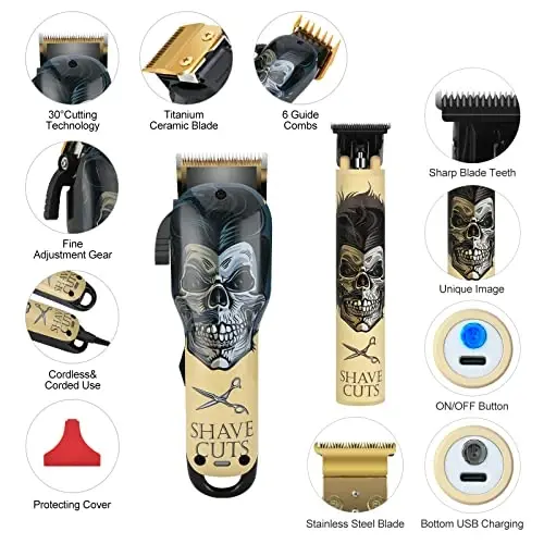 BESTBOMG® Professional Hair Clippers for Men, Clipper & Trimmer Set, Yellow | Ceramic T-Blade, Rechargeable Cordless Haircut Set with 10 Guide Combs & for Men/Father/Husband/Boyfriend, BS-Y4T9 - BESTBOMG (1)