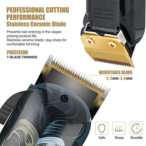 BESTBOMG® Professional Hair Clippers for Men, Clipper & Trimmer Set, Yellow | Ceramic T-Blade, Rechargeable Cordless Haircut Set with 10 Guide Combs & for Men/Father/Husband/Boyfriend, BS-Y4T9 - 3