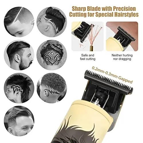 BESTBOMG® Professional Hair Clippers for Men, Clipper & Trimmer Set, Yellow | Ceramic T-Blade, Rechargeable Cordless Haircut Set with 10 Guide Combs & for Men/Father/Husband/Boyfriend, BS-Y4T9 - 4