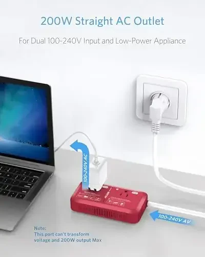 BESTEK 2000W Travel Voltage Converter, Power Step Down 240V to 120V Converter with 2.4A 2-Port USB Charging for Hair Dryer/Curling Iron/Phone, Travel Adapter for Europe Countries (Red) - 6