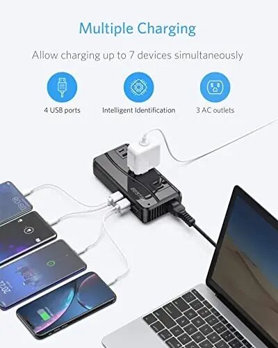 BESTEK 250 Вт Преобразователь напряжения 3 розетки и 4 порта USB для путешествий Трансформатор напряжения 220 В в 110 В с адаптерами для путешествий типа G/D/M/AU/US - 10