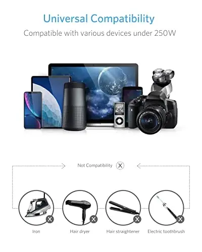 BESTEK 250W Güç Dönüştürücü 3 Çıkışlı ve 4 Portlu USB Seyahat Voltaj Dönüştürücü 220V'den 110V'a Tip G/D/M/AU/US Seyahat Fişi Adaptörleriyle - 12