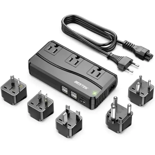 BESTEK 250W Güç Dönüştürücü 3 Çıkışlı ve 4 Portlu USB Seyahat Voltaj Dönüştürücü 220V'den 110V'a Tip G/D/M/AU/US Seyahat Fişi Adaptörleriyle - 1