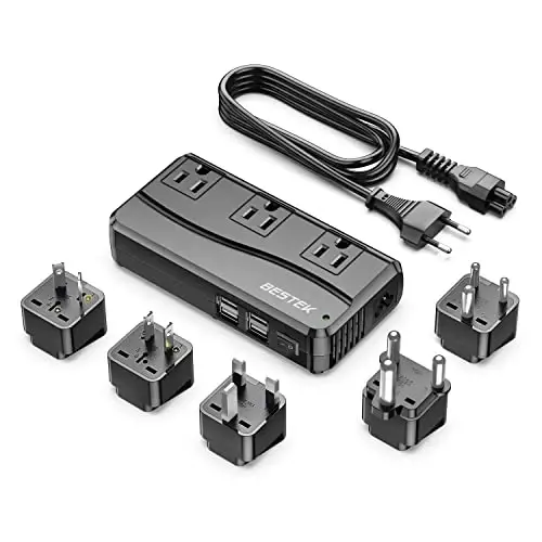 BESTEK 250W Power Converter 3-Outlet and 4-Port USB Travel Voltage Transformer 220V to 110V with Type G/D/M/AU/US Travel Plug Adapters - 1