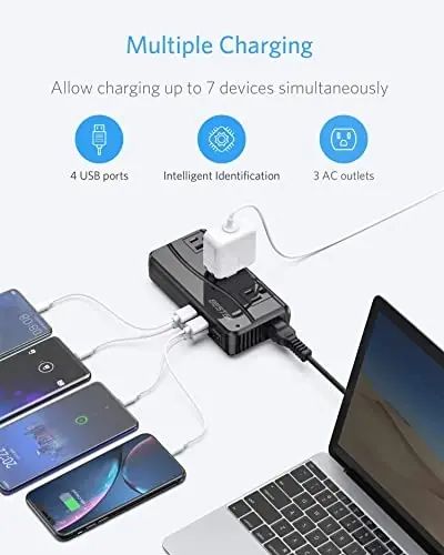 BESTEK 250W Power Converter 3-Outlet and 4-Port USB Travel Voltage Transformer 220V to 110V with Type G/D/M/AU/US Travel Plug Adapters - 4
