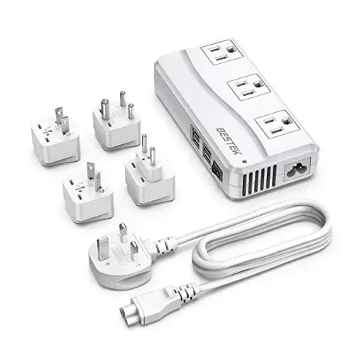 BESTEK Universal Travel Adapter 100-220V to 110V Voltage Converter 250W with 6A 4-Port USB Charging 3 AC Sockets and EU/UK/AU/US/India Worldwide Plug Adapter (03 UK Plug White) - 4