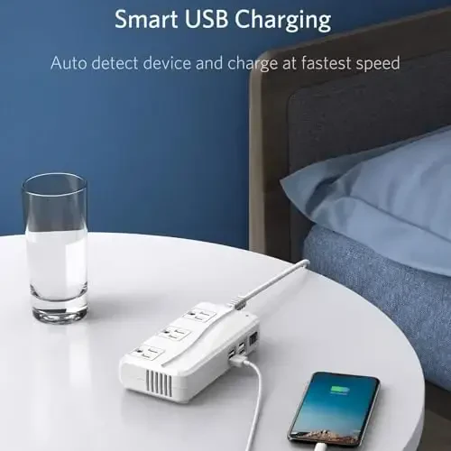 BESTEK Universal Travel Adapter 100-220V to 110V Voltage Converter 250W with 6A 4-Port USB Charging 3 AC Sockets and EU/UK/AU/US/India Worldwide Plug Adapter (03 UK Plug White) - 5