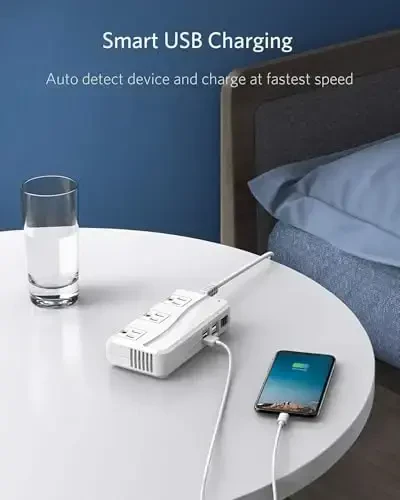 BESTEK Universal Travel Adapter 100-220V to 110V Voltage Converter 250W with 6A 4-Port USB Charging 3 AC Sockets and EU/UK/AU/US/India Worldwide Plug Adapter (White) - 6