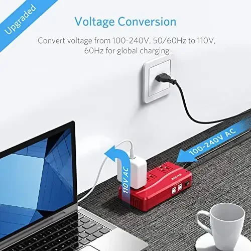 BESTEK Universal Travel Adapter 220V to 110V Voltage Converter with 6A 4-Port USB Charging and UK/AU/US/EU Worldwide Plug Adapter (Red) - 3