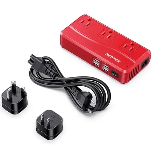 BESTEK Universal Travel Adapter 220V to 110V Voltage Converter with 6A 4-Port USB Charging and UK/AU/US/EU Worldwide Plug Adapter (Red) - BESTEK
