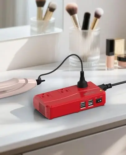 BESTEK Universal Travel Adapter 220V to 110V Voltage Converter with 6A 4-Port USB Charging and UK/AU/US/EU Worldwide Plug Adapter (Red) - 4