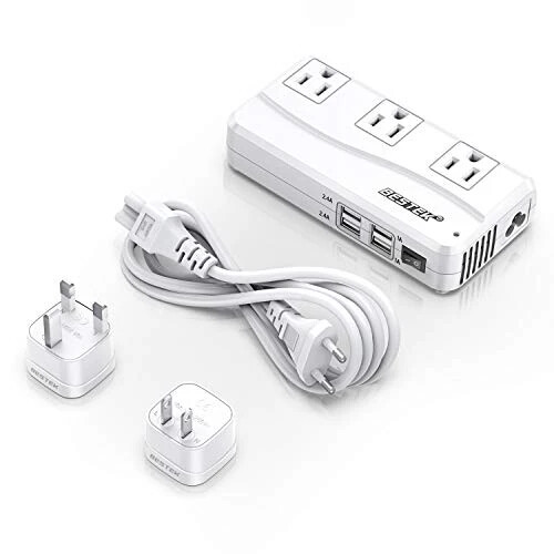BESTEK Universal Travel Adapter 220V to 110V Voltage Converter with 0-2.4A 4 Port USB Charging and UK/AU/US/EU Worldwide Plug Adapter (White) - BESTEK