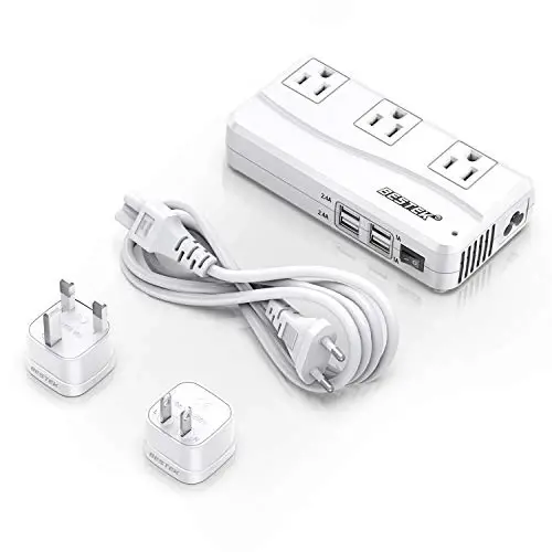 BESTEK Universal Travel Adapter 220V to 110V Voltage Converter with 0-2.4A 4 Port USB Charging and UK/AU/US/EU Worldwide Plug Adapter (White) - 1