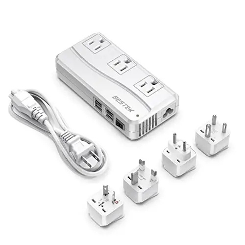 BESTEK Universal Travel Adapter 220V to 110V Voltage Converter with 6A 4-Port USB Charging and UK/AU/US/EU Worldwide Plug Adapter (White) - 5