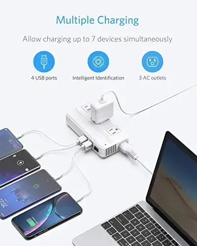 BESTEK International Power Adapter 250W, 220V to 110V Step Down Travel Voltage Converter with 4-Port USB Including US/AU/EU/UK//India/South Africa Plug Adapter (White) - 3