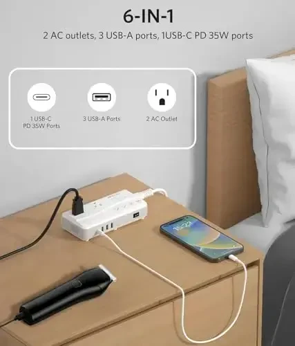 BESTEK Universal sayohat adapteri Toza to'lqinli 220V dan 110V gacha bo'lgan kuchlanish konvertori 4 USB (1 PD35W) zaryadlash va UK/AU/US/EU butun dunyo bo'ylab vilkasi bilan - 3