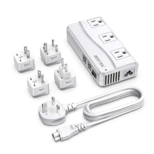 BESTEK Universal Travel Adapter 100-220V to 110V Voltage Converter | 250W with 6A 4-Port USB Charging 3 AC Sockets and EU/UK/AU/US/India Worldwide Plug Adapter (03 UK Plug White) - 1