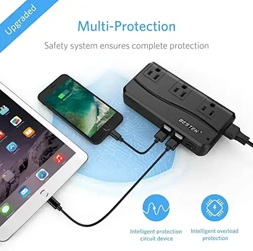 BESTEK Universal Travel Adapter 220V to 110V Voltage Converter with 6A 4-Port USB Charging and UK/AU/US/EU Worldwide Plug Adapter (Black) - 3