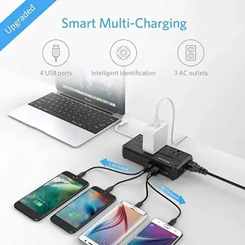 BESTEK Universal Travel Adapter 220V to 110V Voltage Converter with 6A 4-Port USB Charging and UK/AU/US/EU Worldwide Plug Adapter (Black) - 4