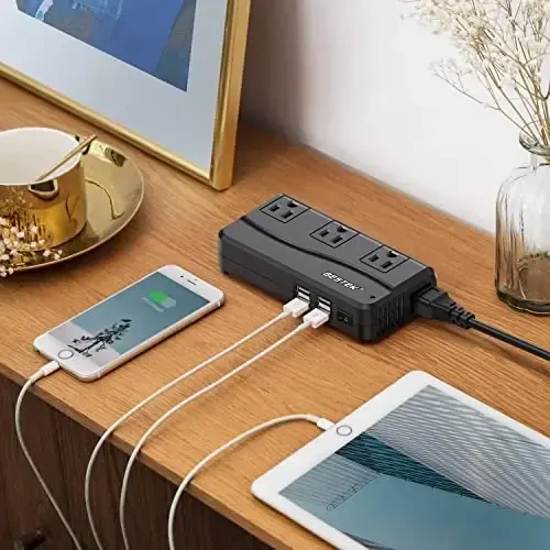 BESTEK Universal Travel Adapter 220V to 110V Voltage Converter with 6A 4-Port USB Charging and UK/AU/US/EU Worldwide Plug Adapter (Black) - 7