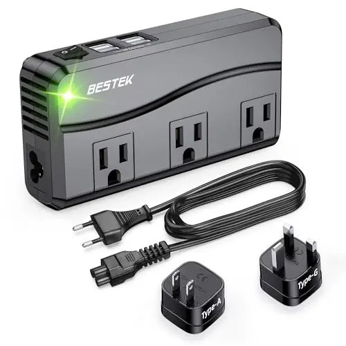 BESTEK Universal Travel Adapter 220V to 110V Voltage Converter | with 6A 4-Port USB Charging and UK/AU/US/EU Worldwide Plug Adapter (Black) - 1