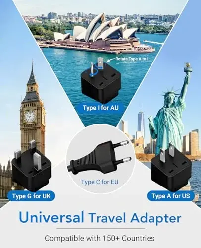 BESTEK Universal Travel Adapter 220V to 110V Voltage Converter | with 6A 4-Port USB Charging and UK/AU/US/EU Worldwide Plug Adapter (Black) - 3
