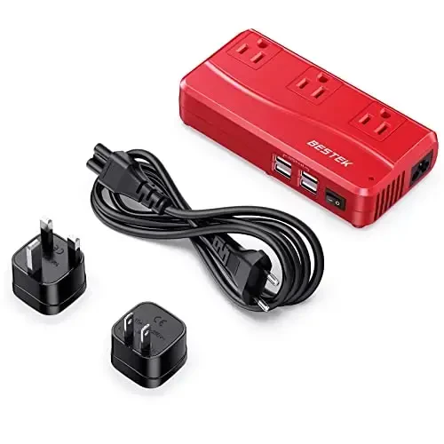 BESTEK Universal Travel Adapter 220V to 110V Voltage Converter with 6A 4-Port USB Charging and UK/AU/US/EU Worldwide Plug Adapter (Red) - 1