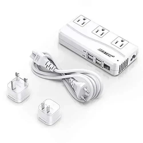 BESTEK Universal Travel Adapter 220V to 110V Voltage Converter with 6A 4-Port USB Charging and UK/AU/US/EU Worldwide Plug Adapter (White) 