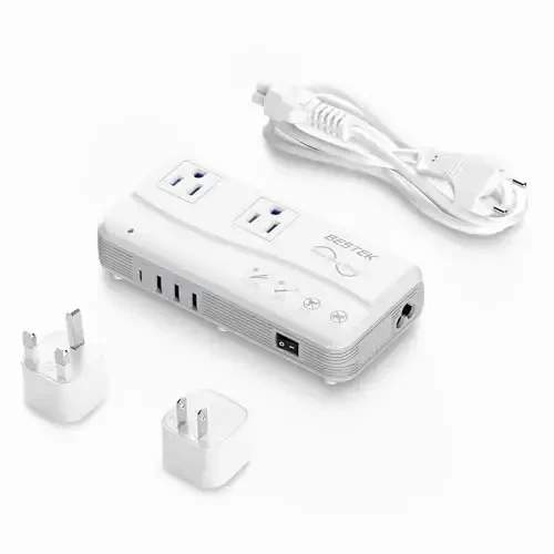 BESTEK Universal Travel Adapter Pure Sine Wave 220V to 110V Voltage Converter with 4 USB(1 PD35W) Charging and UK/AU/US/EU Worldwide Plug Adapter - 4