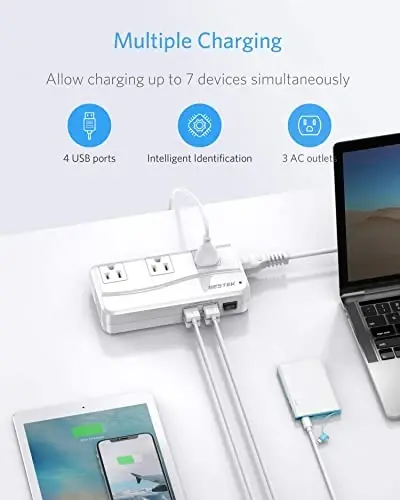 BESTEK Universal Travel Adapter, Worldwide Plug Adapter 110-220V to 110V Voltage Converter 250W with 6A 4-Port USB Charging 3 AC Sockets and EU/UK/AU/US/India International Outlet Adapter - 4