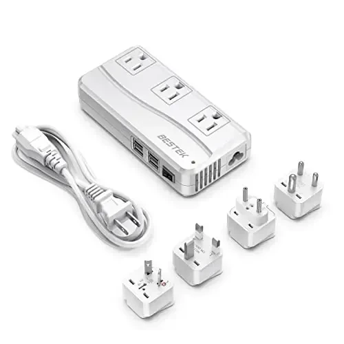 BESTEK Universal Travel Adapter, Worldwide Plug Adapter 110-220V to 110V Voltage Converter 250W with 6A 4-Port USB Charging 3 AC Sockets and EU/UK/AU/US/India International Outlet Adapter - 5