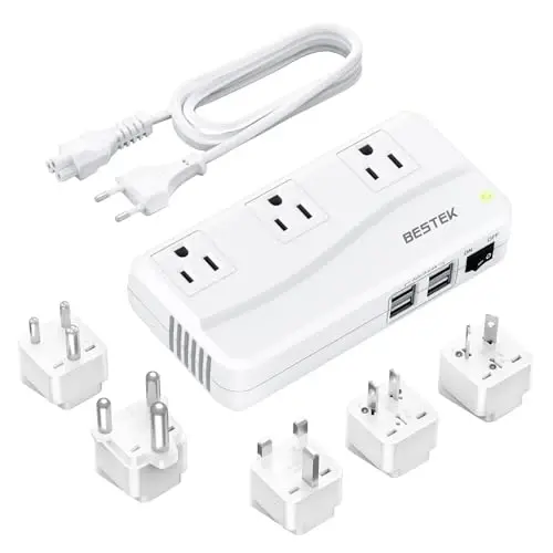 BESTEK Xalqaro Quvvat Adapteri 250W, 220V dan 110V ga Pasaytiruvchi Sayohat Voltaj Konverteri 4 Port USB bilan, shu jumladan AQSh/Avstraliya/Yevropa Ittifoqi/Buyuk Britaniya/Hindiston/Janubiy Afrika Shtepsel Adapteri (Oq) - 1