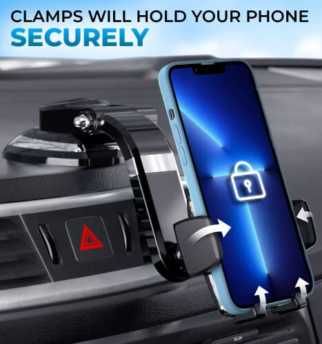 Bestrix SmartClamp Car Phone Mount | Dashboard Cell Phone Car Phone Holder Compatible with iPhone 13 12 11 Pro, Xr, Xs, XS MAX,XR,X, Galaxy S20 Note 20 Ultra & All Smartphones - 6