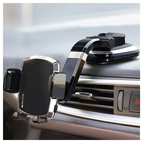 BESTRIX Phone Holder for Car, SmartClamp Car Phone Mount | Dashboard Cell Phone Car Phone Holder Compatible with iPhone 15 14 13 12 11 Pro Max, Xr, Xs, Galaxy S24 23 22 S21 S20 Ultra & All Smartphones - Bestrix