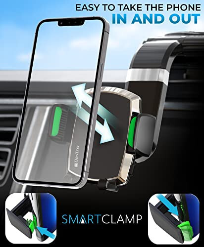 BESTRIX Phone Holder for Car, SmartClamp Car Phone Mount | Dashboard Cell Phone Car Phone Holder Compatible with iPhone 15 14 13 12 11 Pro Max, Xr, Xs, Galaxy S24 23 22 S21 S20 Ultra & All Smartphones - Bestrix (1)