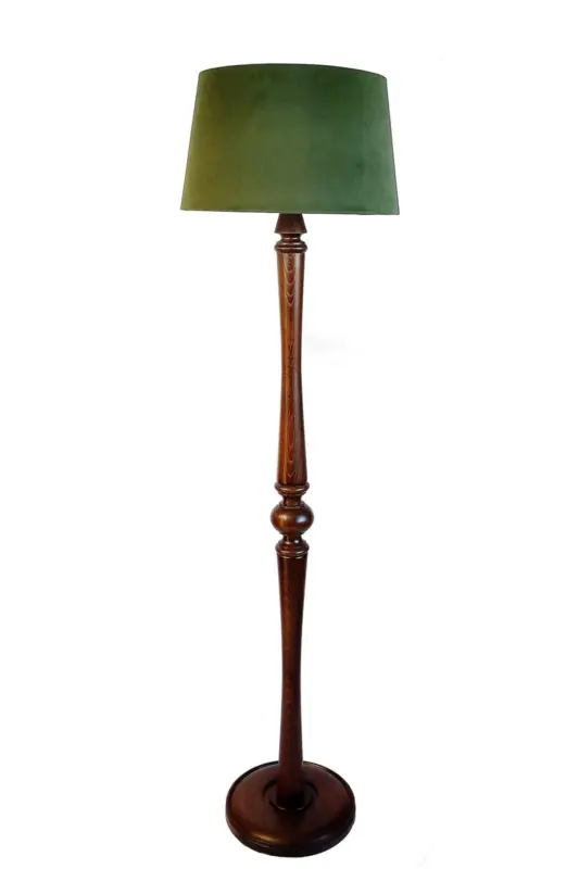 Beta Lathe Leg Series Wooden Floor Lamp (Green - Dark Walnut) - LAMBADA