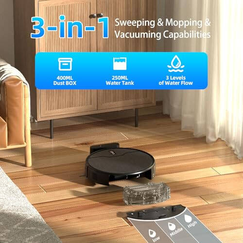 Betboyles Robot Vacuum and Mop Combo, Robot Vacuum Cleaner, 6 Cleaning Modes, Large Capacity Water Tank Dustbin, Self-Charging, WiFi/App/Alexa, Ideal for Hard Floor, Carpet, Pet Hair - 2